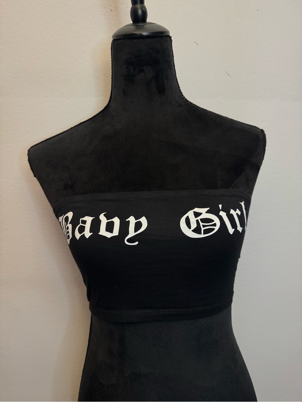 SHEIN Black Strapless 'Baby Girl' Tube Top with White Lettering